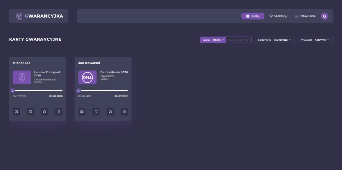 Zdjęcie projektu Gwarancyjka - Zarządzanie gwarancjami